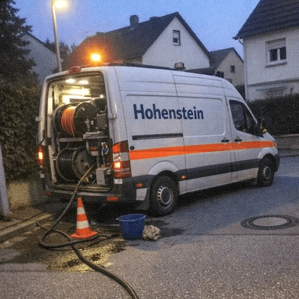 Einsatzfahrzeug bei Rohrverstopfung in der Nachbarschaft