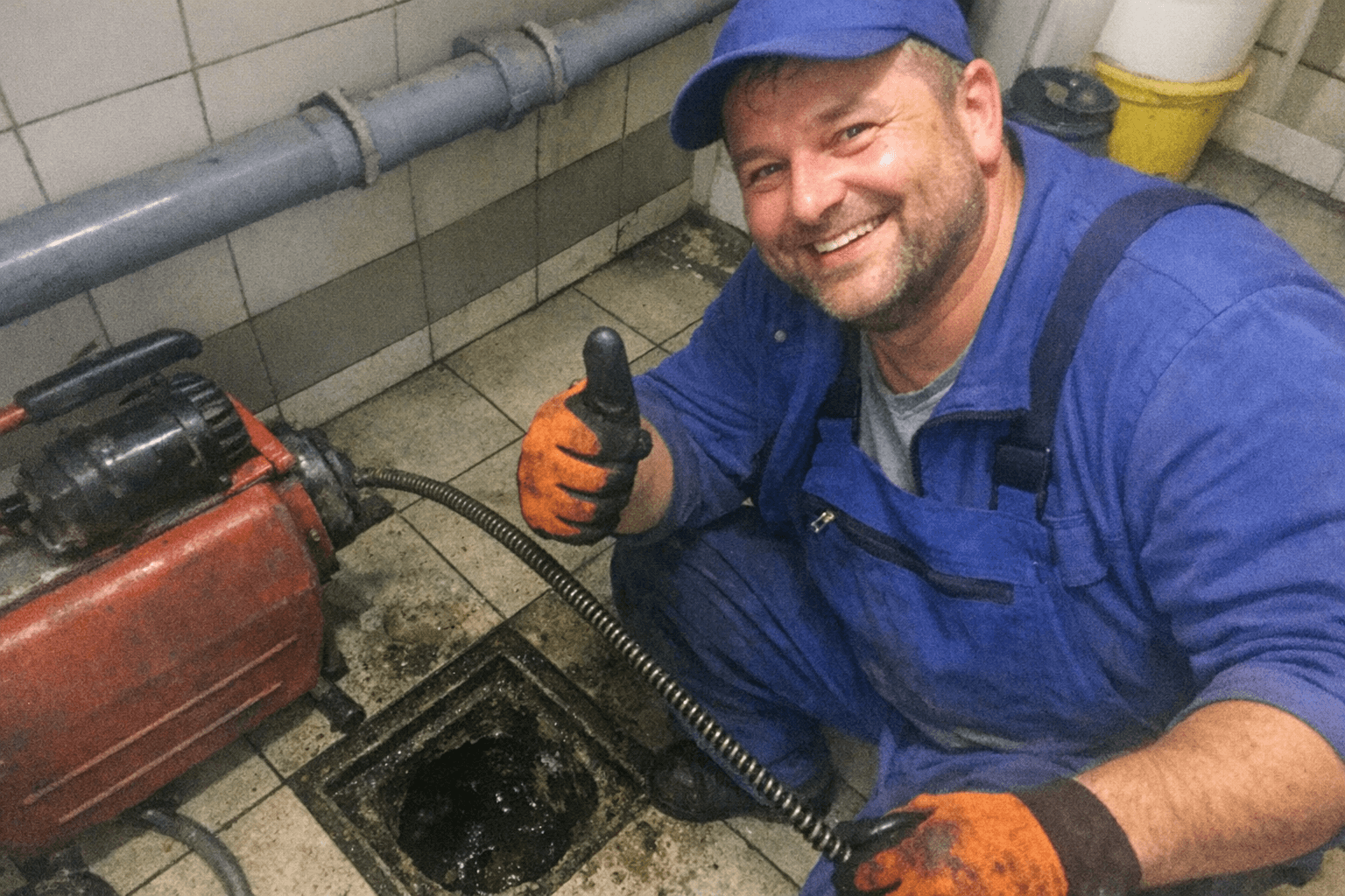 Freundlicher Handwerker nach erfolgreicher Kanalreinigung